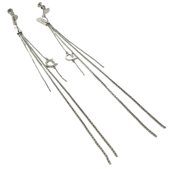 AUTH VTG Christian Dior Silver Long Chain D Charm Logo Fringe Tassel Earrings - Picture 11 of 15